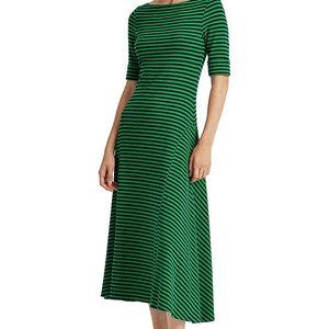 NWT Lauren Ralph Lauren Striped Stretch-Cotton Midi Dress